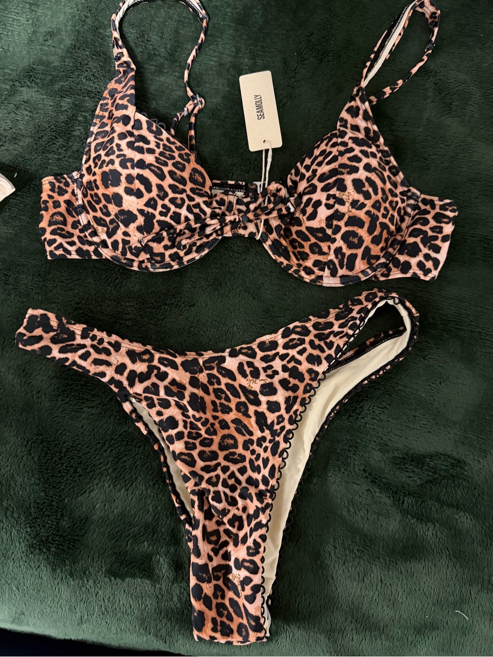 Leopard Print Underwire Bikini Set - Brown Animal Print Swim seamolly